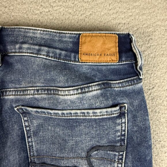 American Eagle Jeans Womens Sz 8 Blue Super Stretch Hi-Rise Jegging Ripped Knees - Picture 8 of 9